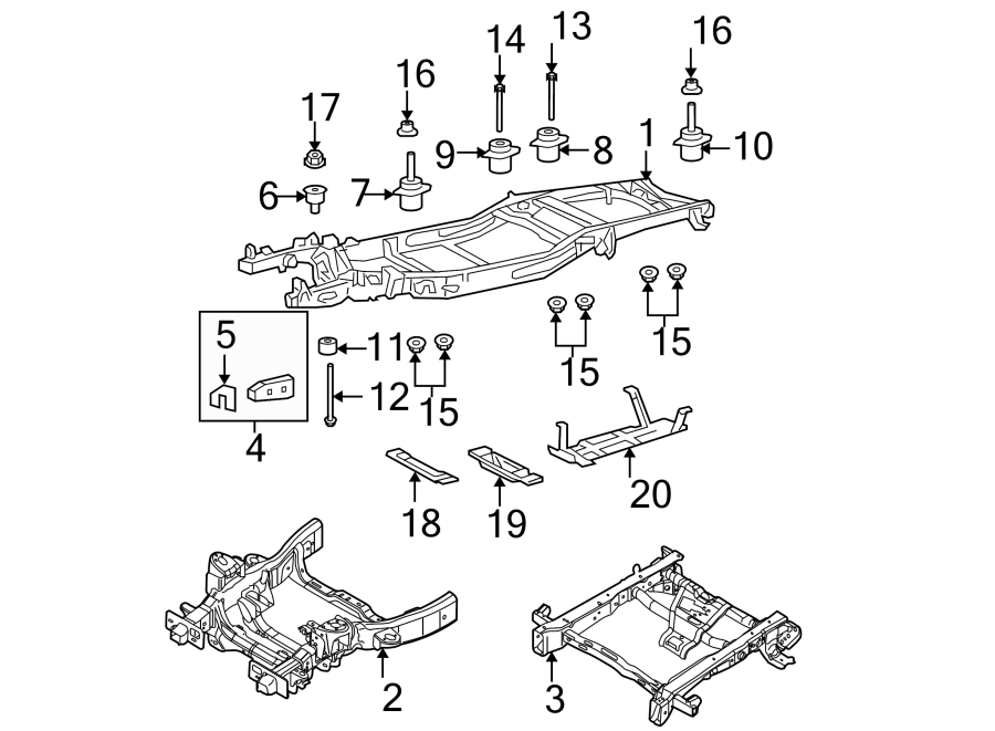 Ford F-150 Insulator. Mount. ABSORBER. #2. #3. Center cab mount. Front